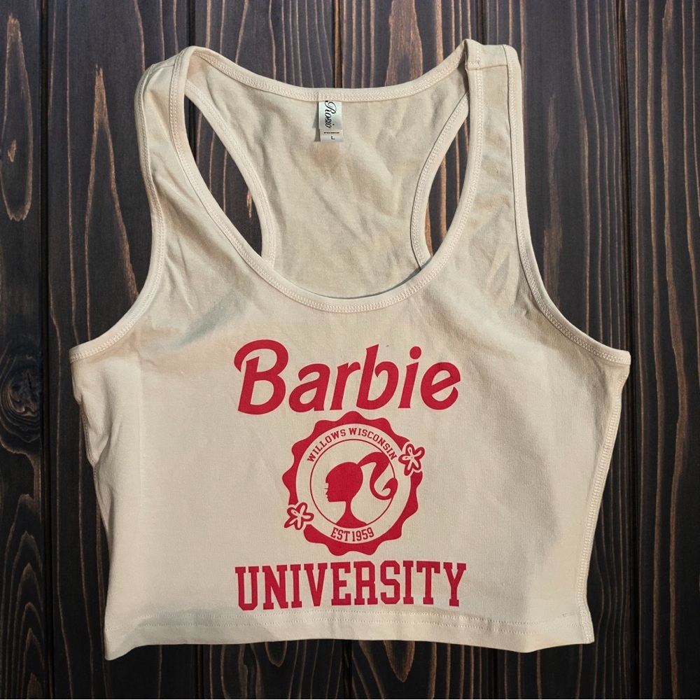 Barbie University  Tank S-L available. 100% cotton brand new.